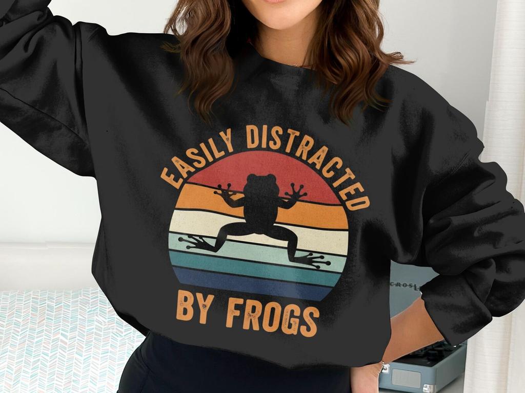Easily Distracted By Frogs Png, Frog Clipart, Retro Sunset Png, Funny Frog, Digital Download, T-shirt Design