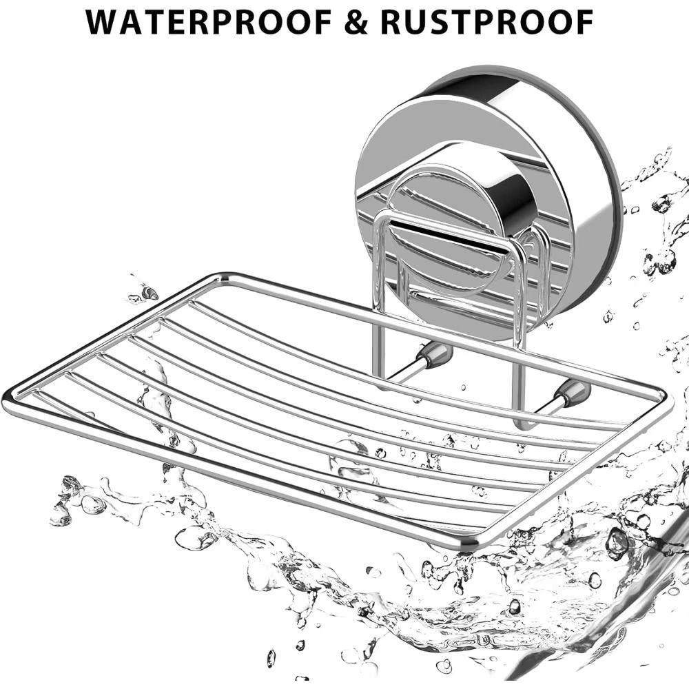 Stainless Steel Soap Dish Heavy Duty No-Drilling Sponge Holder Vacuum Suction Cup Self Draining Bathroom Soap Dish Sink Area