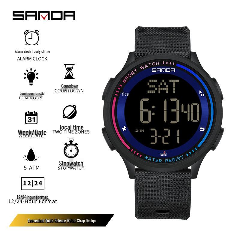 Sanda Sports Lightweight Multifunctional Student Watch - Luminous, Alarm, Timer, Waterproof