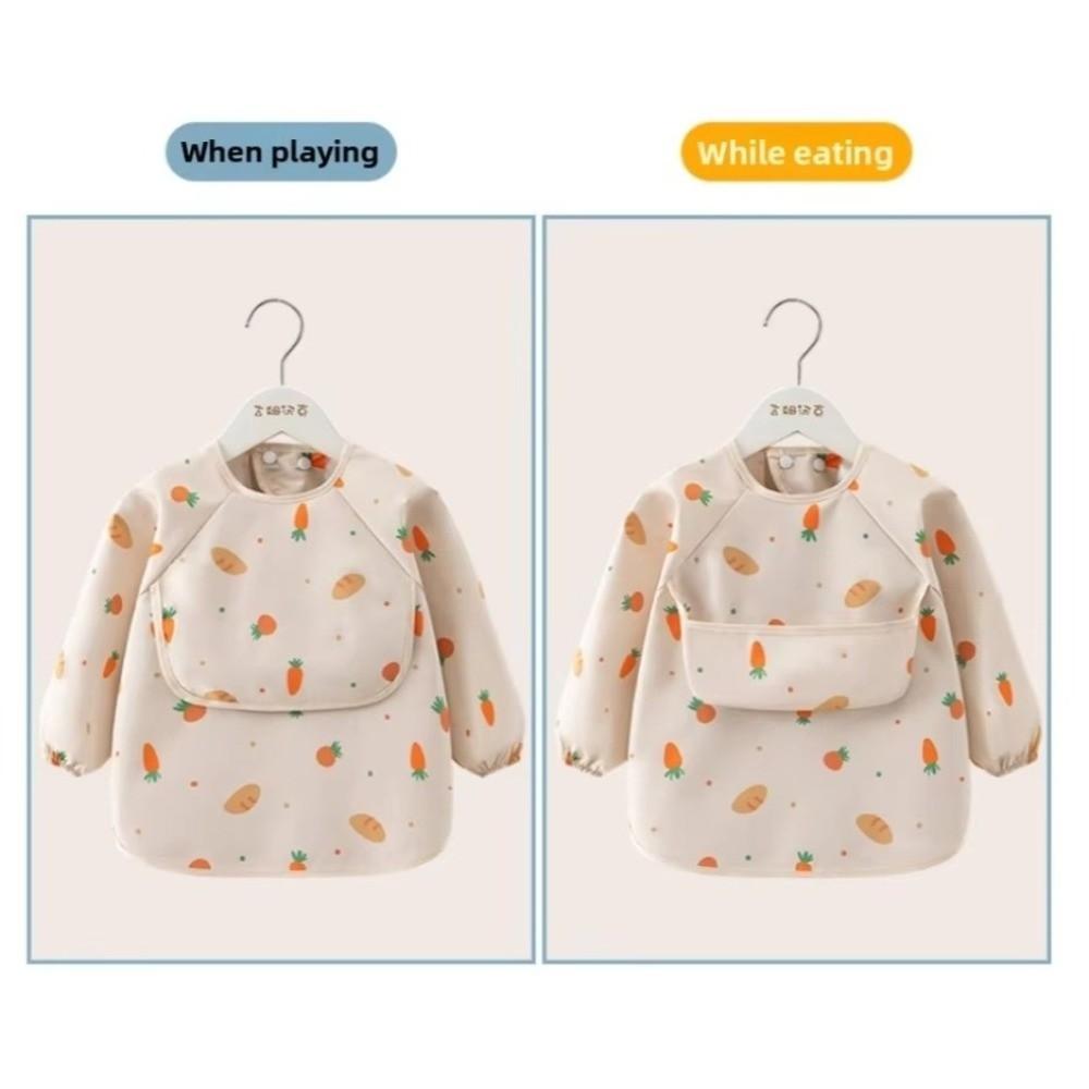 Adjustable Toddler Long Sleeve Apron Soft Baby Rice Pocket Smock Child Feeding Bib  Meal Eating