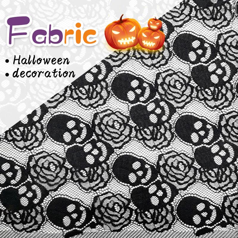 1 Yard Halloween Ghost Skull Flower Printed Lace Mesh Fabric Soft Tulle Halloween Party Decoration Diy Apparal Sewing Fabric