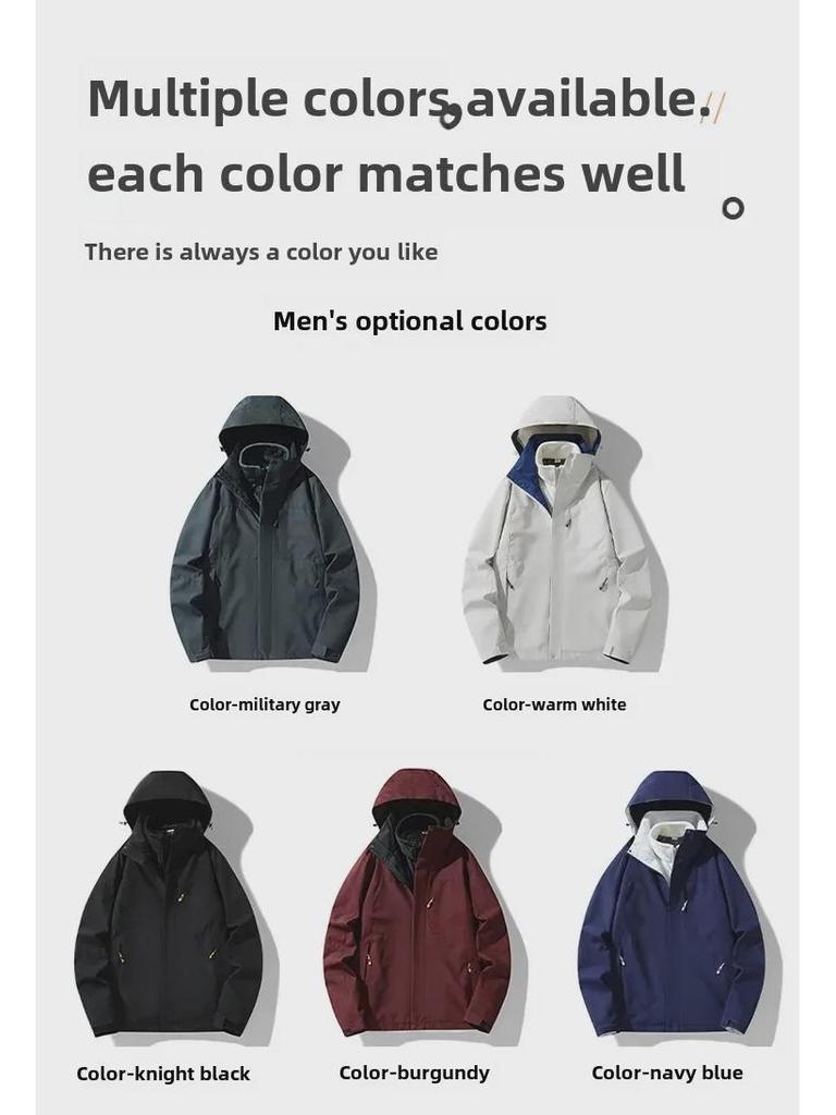 Damen 3-in-1 Winddichte Wasserdichte Jacke mit Plus-Samtfutter, Verdickt für Herbst/Winter, Herren Bergsteigerstil mit Kontrastfarben.