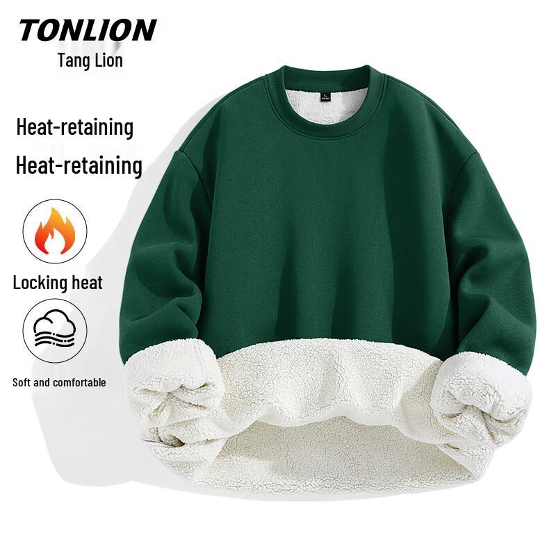 TonLion Men's Fleece-Lined Crew Neck Sweatshirt
