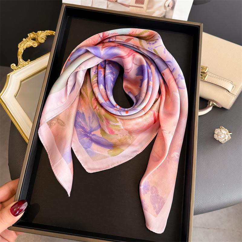 New Silk Square Scarf Women Luxury Floral Print Kerchief Soft Foulard Hairband Hands Bag Ribbon Head Hijab Neckerchief Headband
