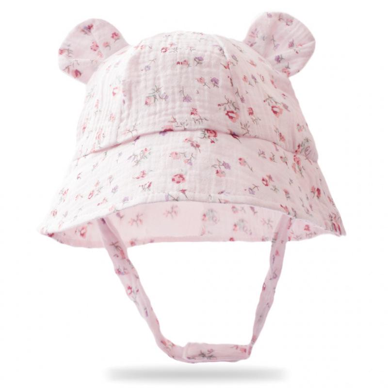 Summer Baby Bunny Ear Sun Hat - Printed Gauze Fisherman Hat for European & American Children