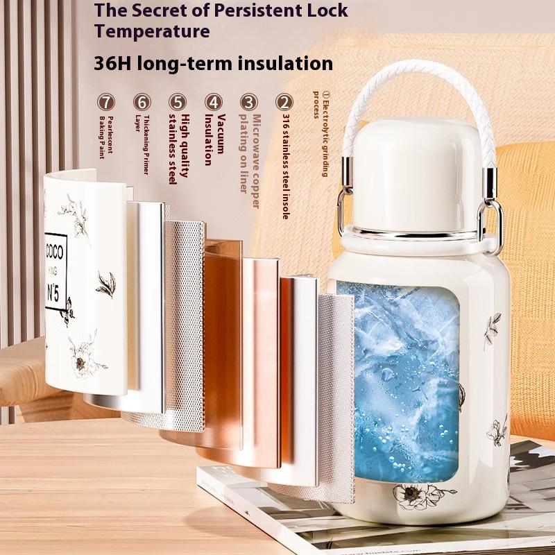 Wasserkocher-Thermoskanne mit großer Kapazität für Outdoor-Reisen, Kaffee-Thermoskanne, tragbar, gut aussehend, Vakuum-Kälteisolierung, Kaltbecher