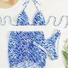 2024 European & American Full Print Halter Triangle Bikini Swimsuit with Beach Dress
