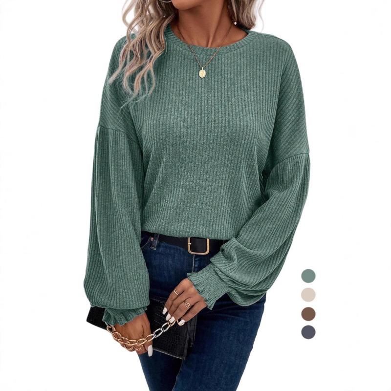 Women S Solid Color Crew Neck Long Sleeve Loose Fit Casual T Shirt