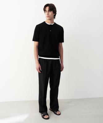 Jeilium Owens Linen Double-Pleated Elastic Trousers Black