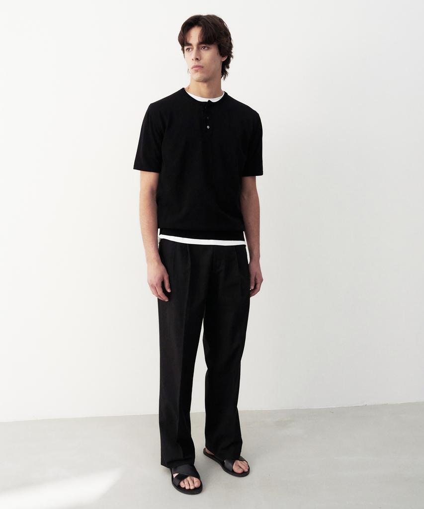 Jeilium Owens Linen Double-Pleated Elastic Trousers Black