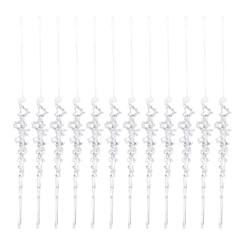12Pcs Clear Acrylic Icicle Shape Pendant Christmas Tree Hanging Decorations For Holiday Tree and Store Window Display