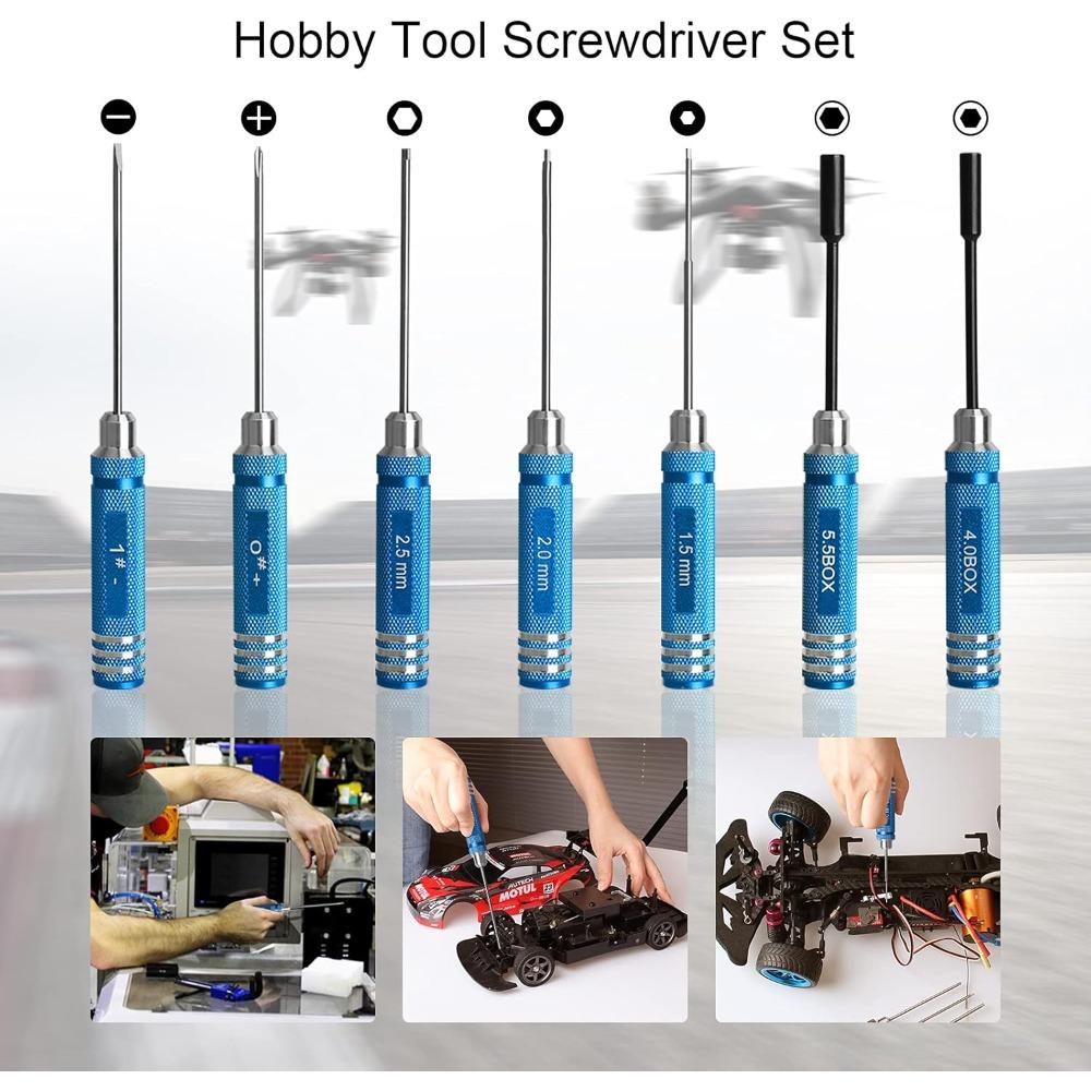 12Pcs RC Car Tools Kits Screwdriver Set (Hex, Phillips, Flat) Pliers Socket Wrench Hobby Tools Kits for Traxxas Arrma RC Car Dro