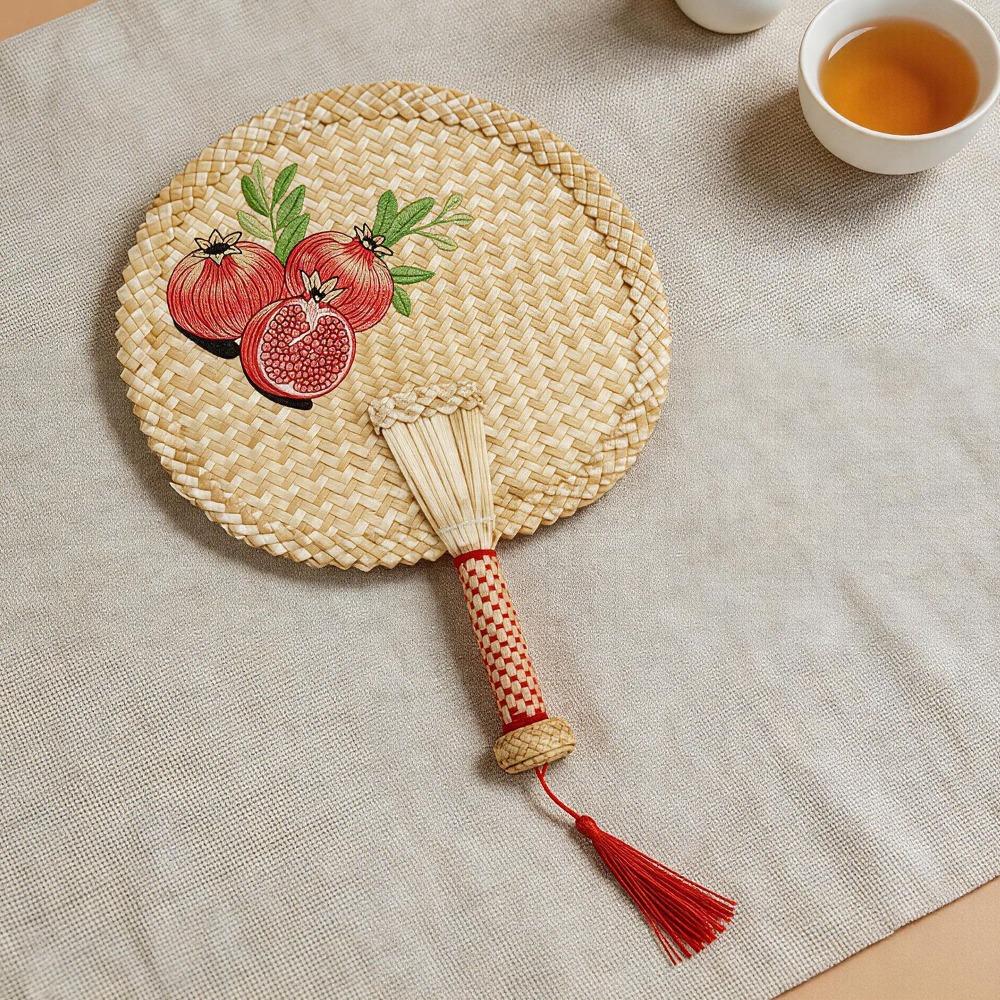 Creative Ancient-Style Hand-Cranked Fan Embroidered Traditional Handmade Fan Decorative Cattail Fan Summer