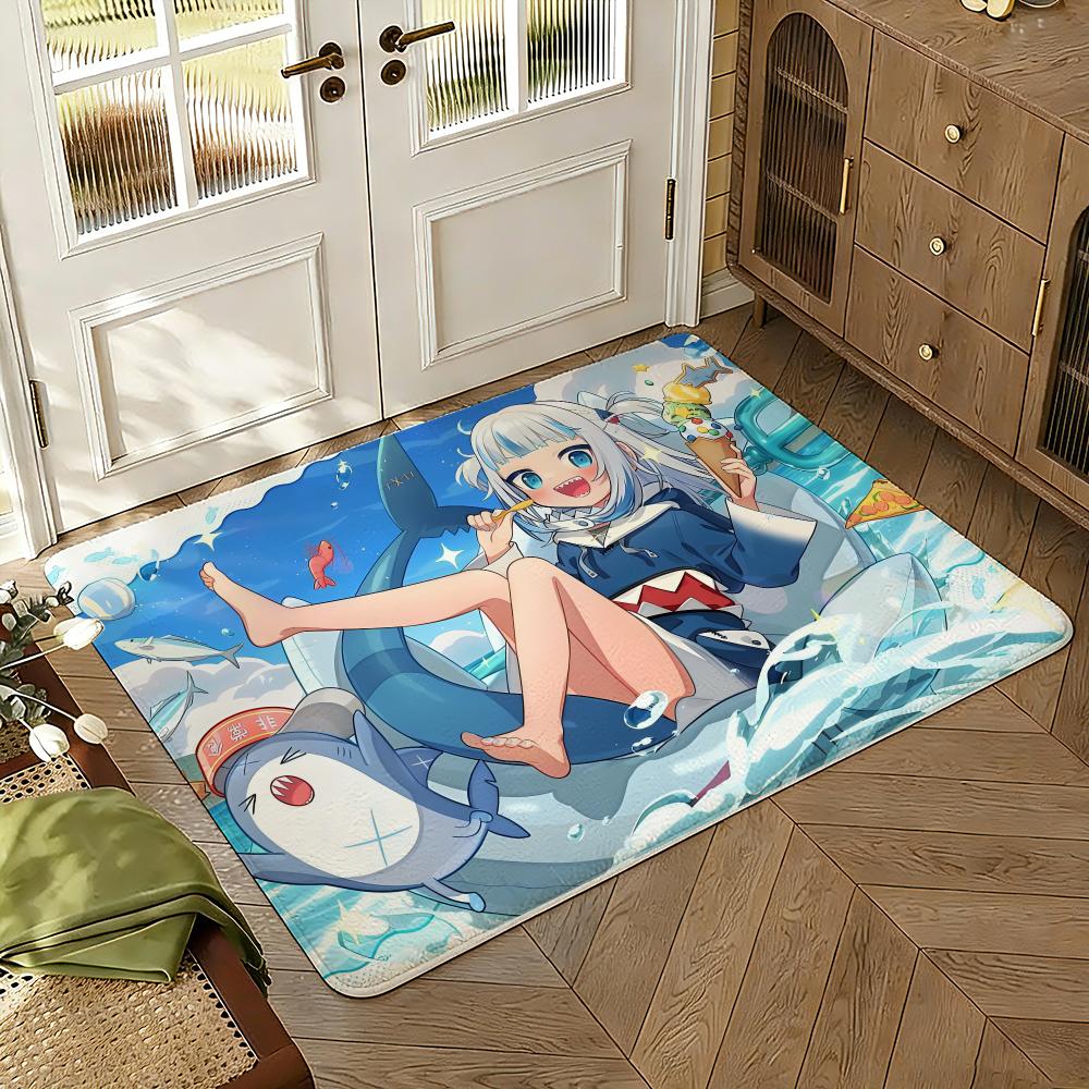 Anime G-Gawr G-Gura Floor Mat Soft Thickened Absorbent Non-Slip Bedroom Living Room Door Mat Home Decor Flannel Rugs