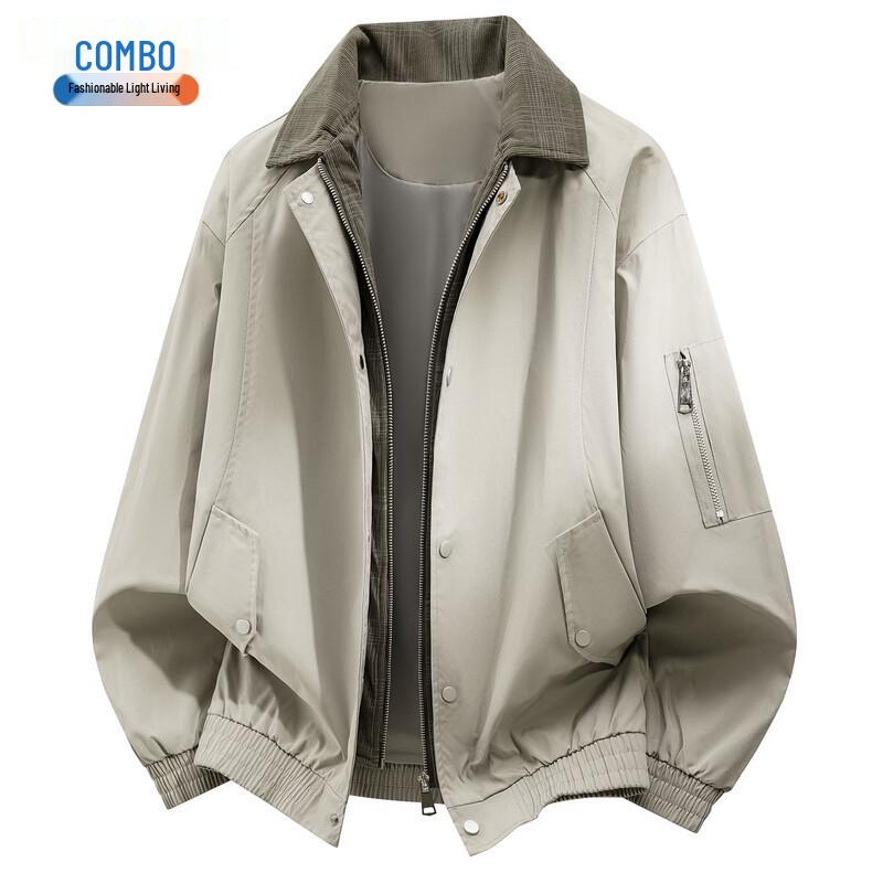 Men's American-Style Patchwork Mock Two-Piece Collar Bomber Jacket