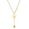Initial Letter Necklace Gold Plated Stainless Steel Puffy Heart Pendant A-Z Alphabet Lariat Y Choker Waterproof
