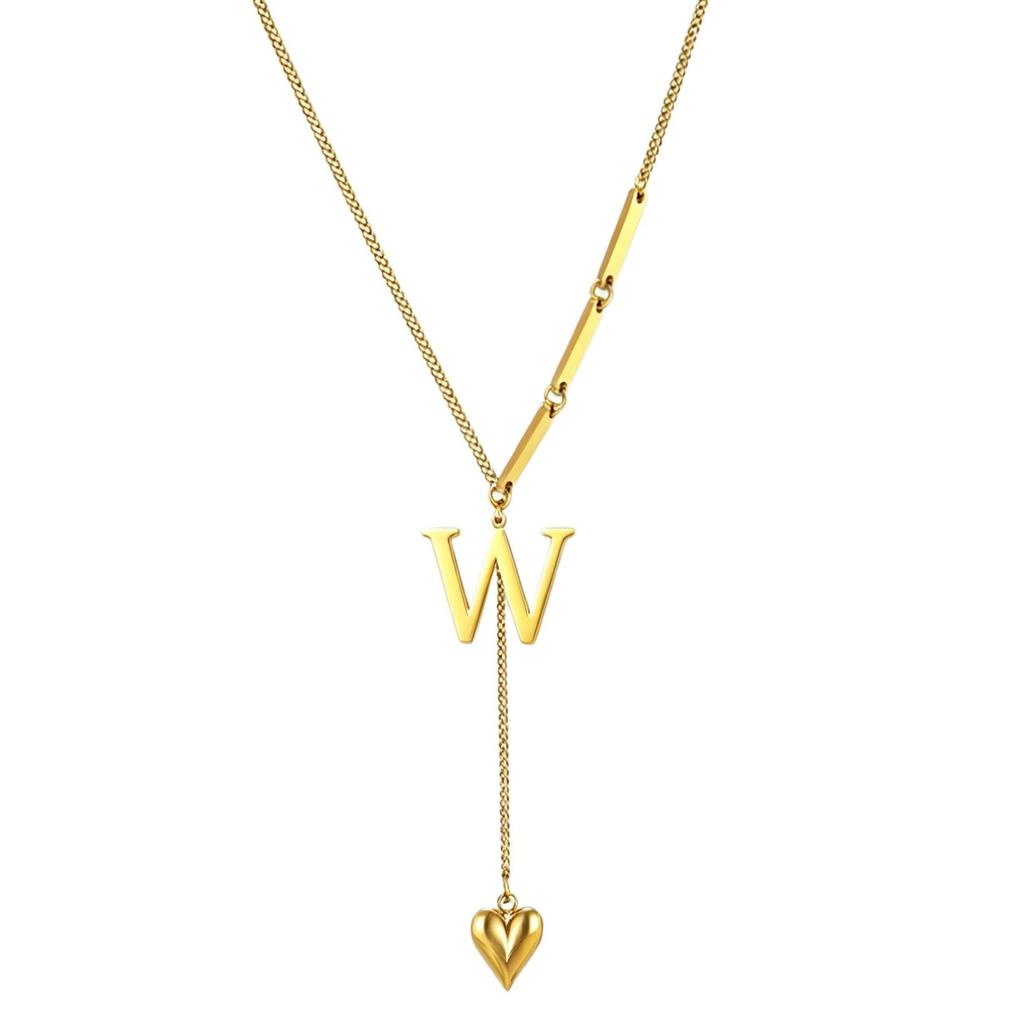 Initial Letter Necklace Gold Plated Stainless Steel Puffy Heart Pendant A-Z Alphabet Lariat Y Choker Waterproof