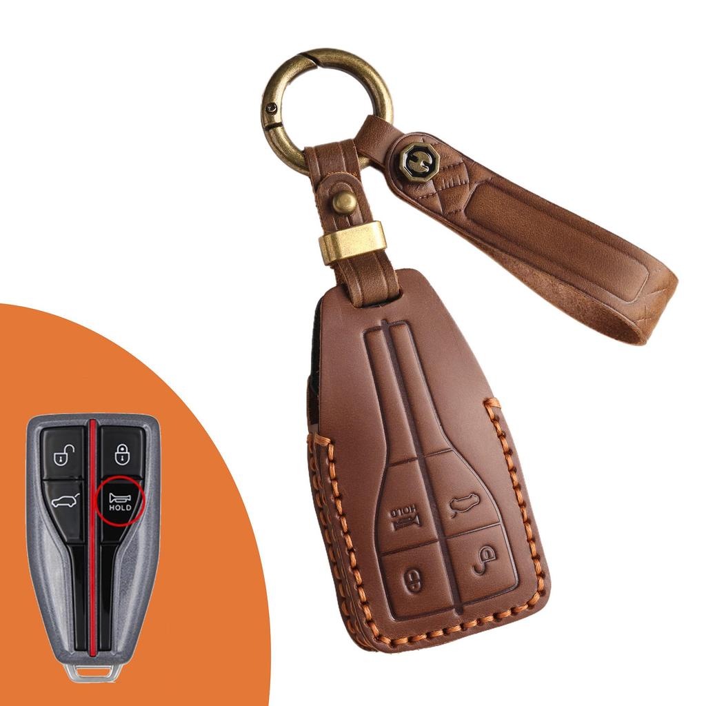 Premium-Schlüsselhülle aus echtem Leder für Hongqi HS5, H9, EQM5, HS7 – Retro, kreatives, handgefertigtes Design