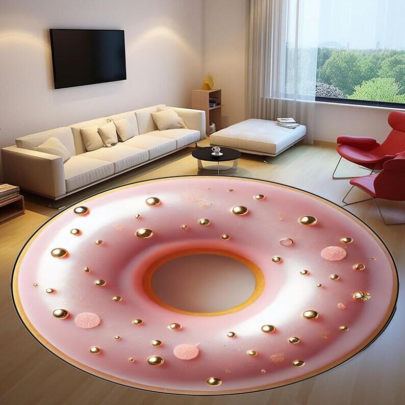 

Creative Doughnut-pattern Round Rug Girls Living Room Home Decor Sofa Rug Bedroom Bedside Rug Coffee Table Floor Mat Gifts 40x40cm