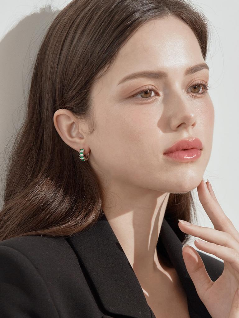 Geigerjewelry Green Baguette Earrings Gisvee113 (Silver 925 Pin)