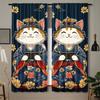Attractive Kimono Cat Cartoon Print Drapes Room Darkening Window Curtains for Home Decor,Rod Pocket Blackout Curtains Bedroom