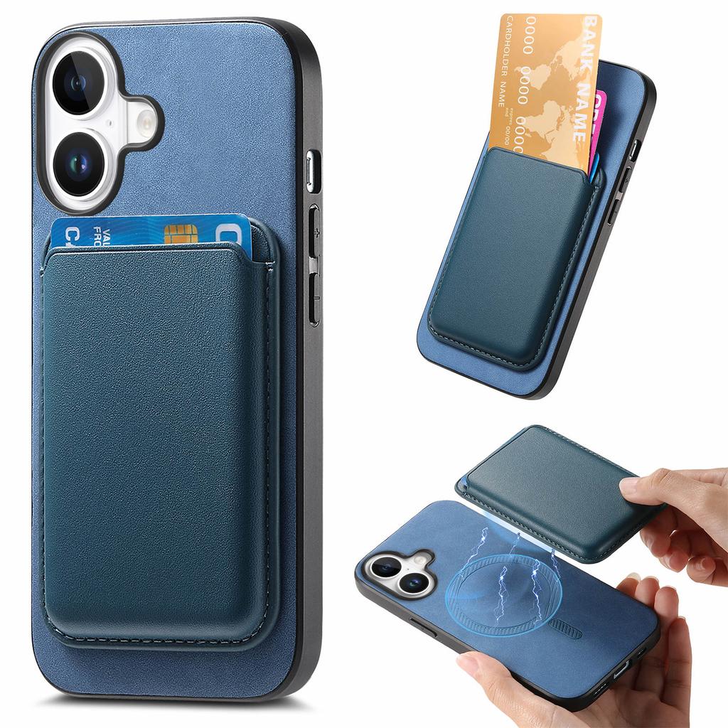 B2 For iPhone 16 Case Detachable Magnetic Card Bag Leather+TPU Phone Cover