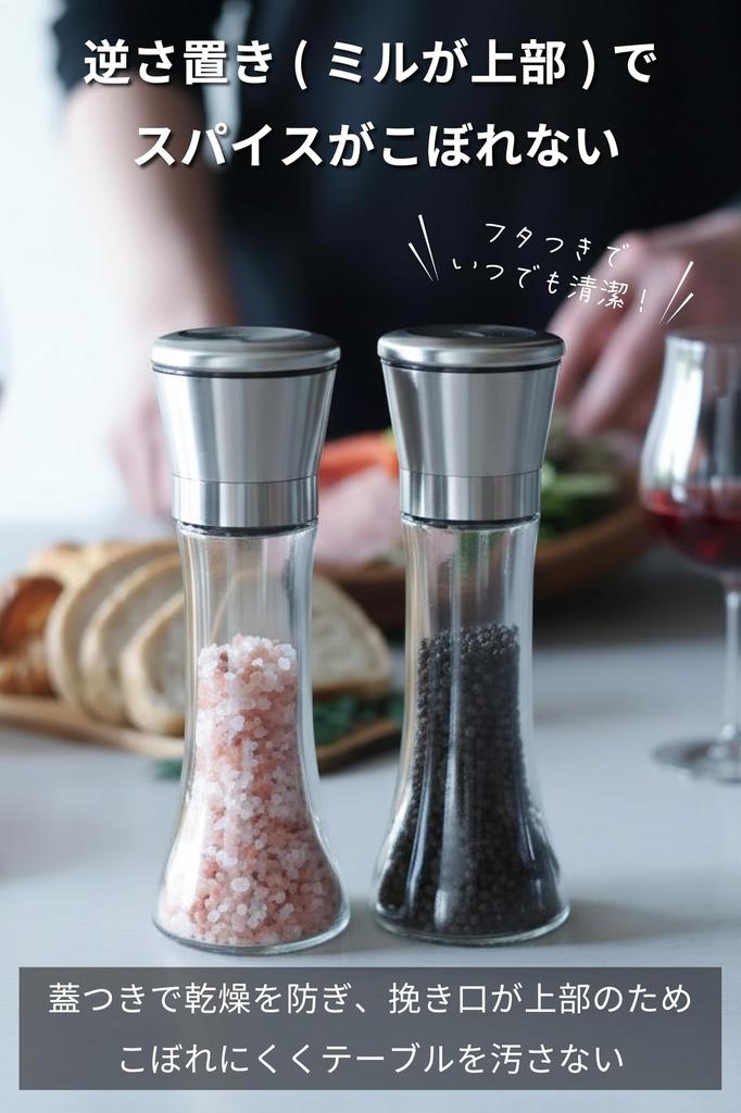 Pop Frog Pepper Mill Set: 2 Manual Pepper Mills (Salt Mill, Rock Salt, Glass, Stainless Steel) - Washable, Simple Design.