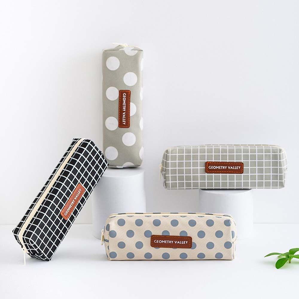 Stationery Bag Geometry grid School Supplies Pen Holder Canvas Pencil Case Pen Case Pencil Pouch