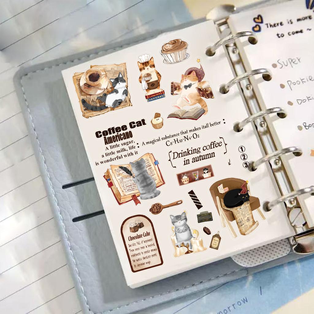 6 Transparent Ins Coffee Cat Language Sticker Pack Waterproof Transparent PET Hand Account Decorative Guitar Notebook