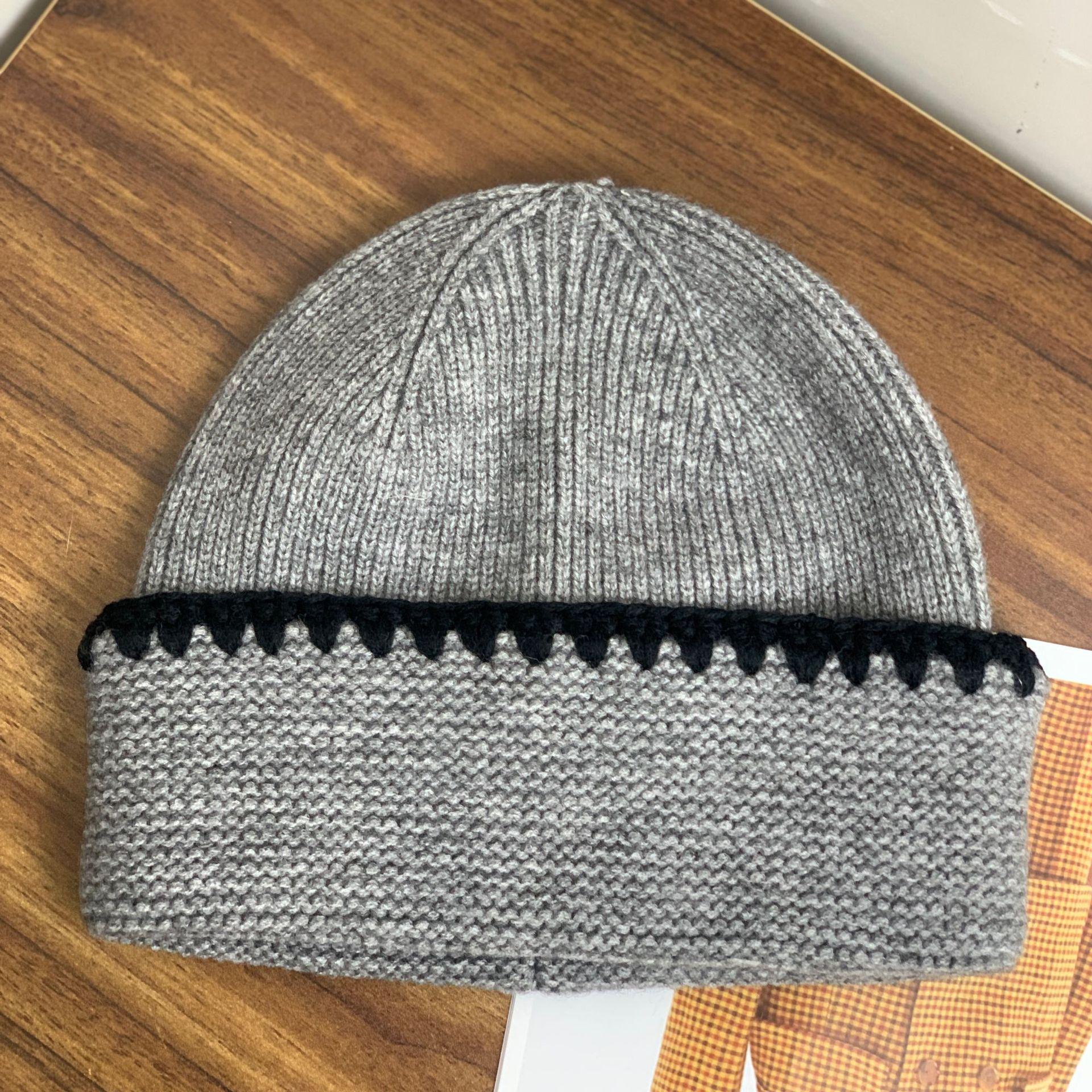 

Уличная зимняя новая контрастная полосатая вязаная шапка, большой обхват головы, женская теплая утолщенная шерстяная шапка-дыня M（56-58cm） темно-серого