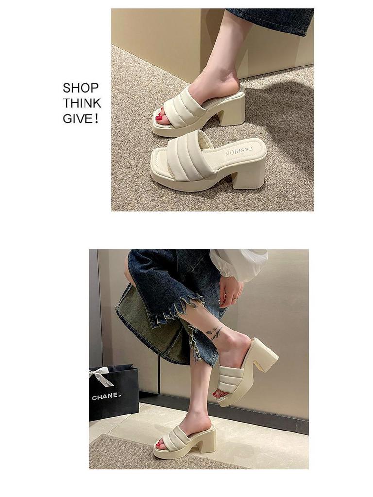 Women's Summer 2023 Thick-Soled Sponge Cake Slippers - Stylish One-Strap Beach Design