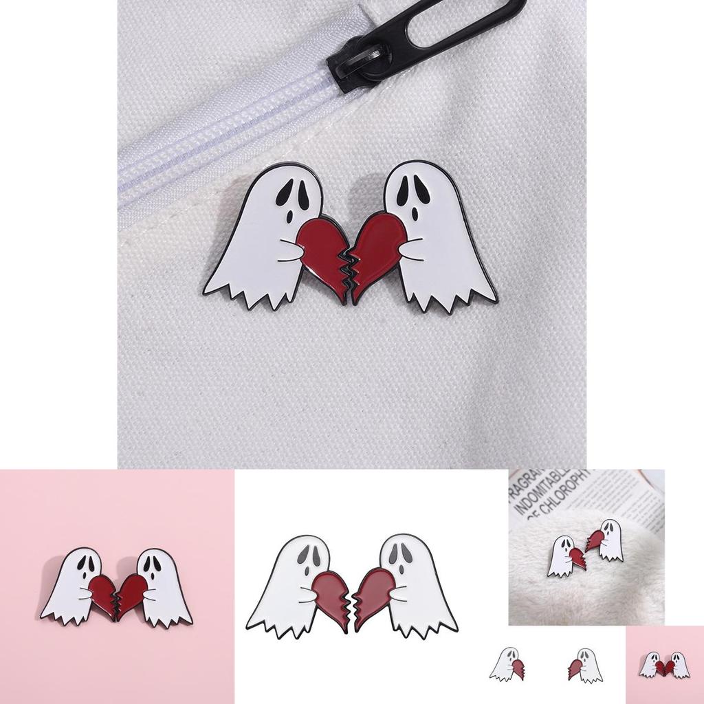 Creative Cartoon Heart Shaped Ghost Design Metal Brooch Pin For Halloween 2023 Collection