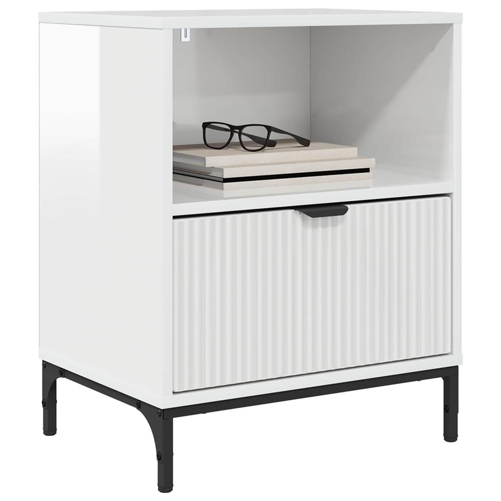 Nightstand Set of 2 High Gloss White 49 X 36 X 61 Cm Engineered Wood