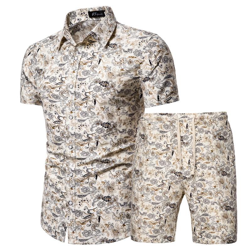 Men Sets Men Clothing Short Sleeve Shirt Shorts Set Floral Printed 2 Piece Set Summer Beach Wear Outfit for Men