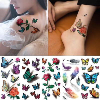 3D Waterproof Tattoo Stickers - Colorful Butterflies, Flowers & Animals Custom Designs