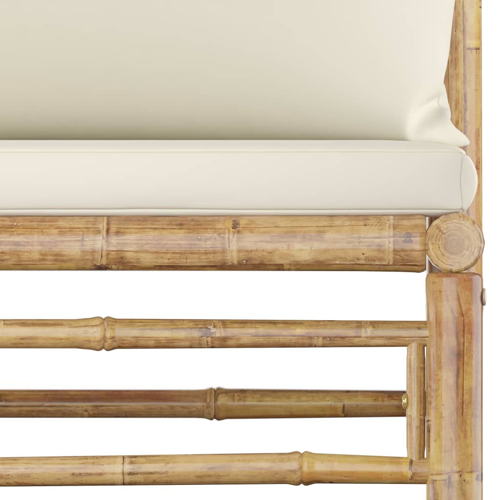 11 Piece Garden Lounge Set with Cream White Cushions Bamboo White