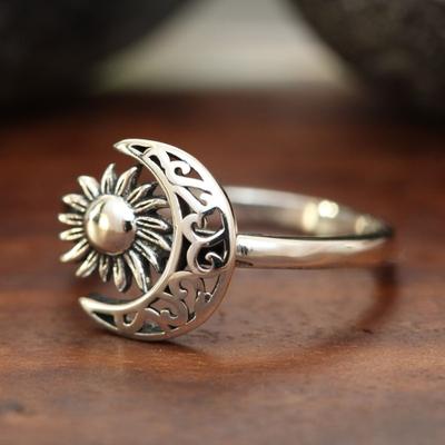 Vintage Bohemian SilverColor Women's Moon & Sun Ring Casual Daily Holiday Party Jewelry Gift Jewelry