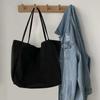 Simple Canvas Handbag For Women Large Capacity Tote Bag Travel Solid Color  Reusable Shoulder Bag
