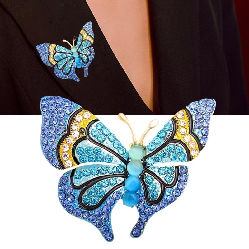 Crystal Butterfly Brooch Lapel Pin Rhinestones Badge for Fashion Women Temperament Corsage Clothing Accessories