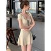 2025 Summer College Style Ice Silk Bodycon Dress - High Waist A-line Mini Skirt