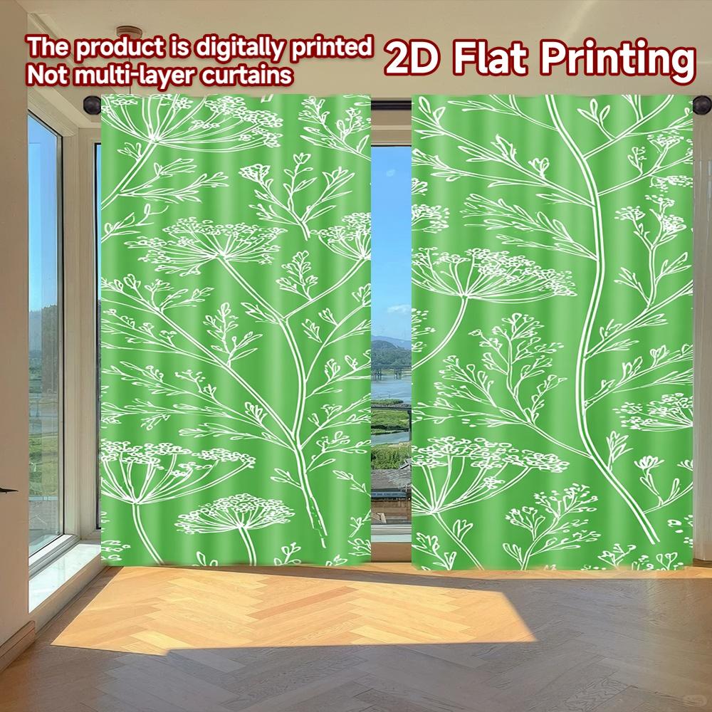 

Set Of 2 Flat Printing Curtains Without Rod Floral Greenery Design Holiday New Year Printed Durable Polyester Made W100*H70(CM)-Hooks&1PCS