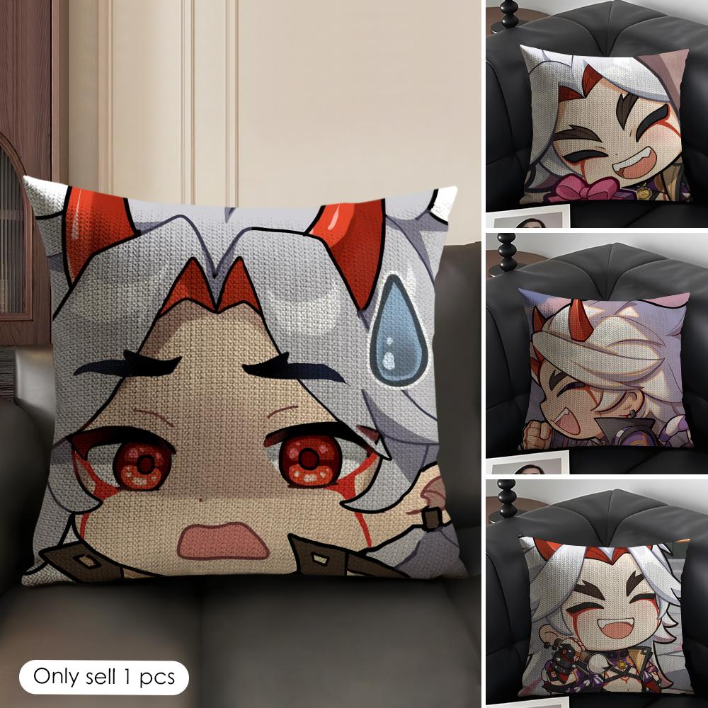 Arataki Itto Cute Genshin Impact Cushion Cover Natural Linen Organic Fabric DoubleSided Printing Sofa Home Decor Pillow Case