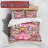 3pcs Duvet Cover Set (1*Duvet Cover + 2*Pillowcase, Without Core), Custom Name Princess Peach Toadstool Pattern Bedding Set, Home Bedroom Decor Gift