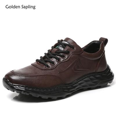 Fashion Golden Sapling Men's Outdoor Sports Loafers Winter Fashion Leather Casual Shoes Male Soft Comfortable Platform Flats Footwear