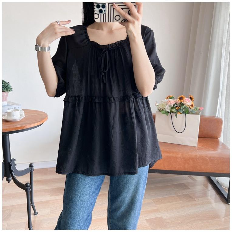 Women Plus Size Summer Short‑Sleeve Top Big Round Neck Korean Fresh Style Pullover Blouse For 3XL‑9XL Up To 300Lbs