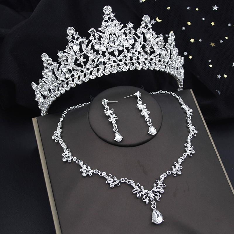 Kvalitní sady korunek pro nevěstu pro ženy diadémy náhrdelník náušnice sada svatebních šatů soupravy svatebních kostýmů příslušenství