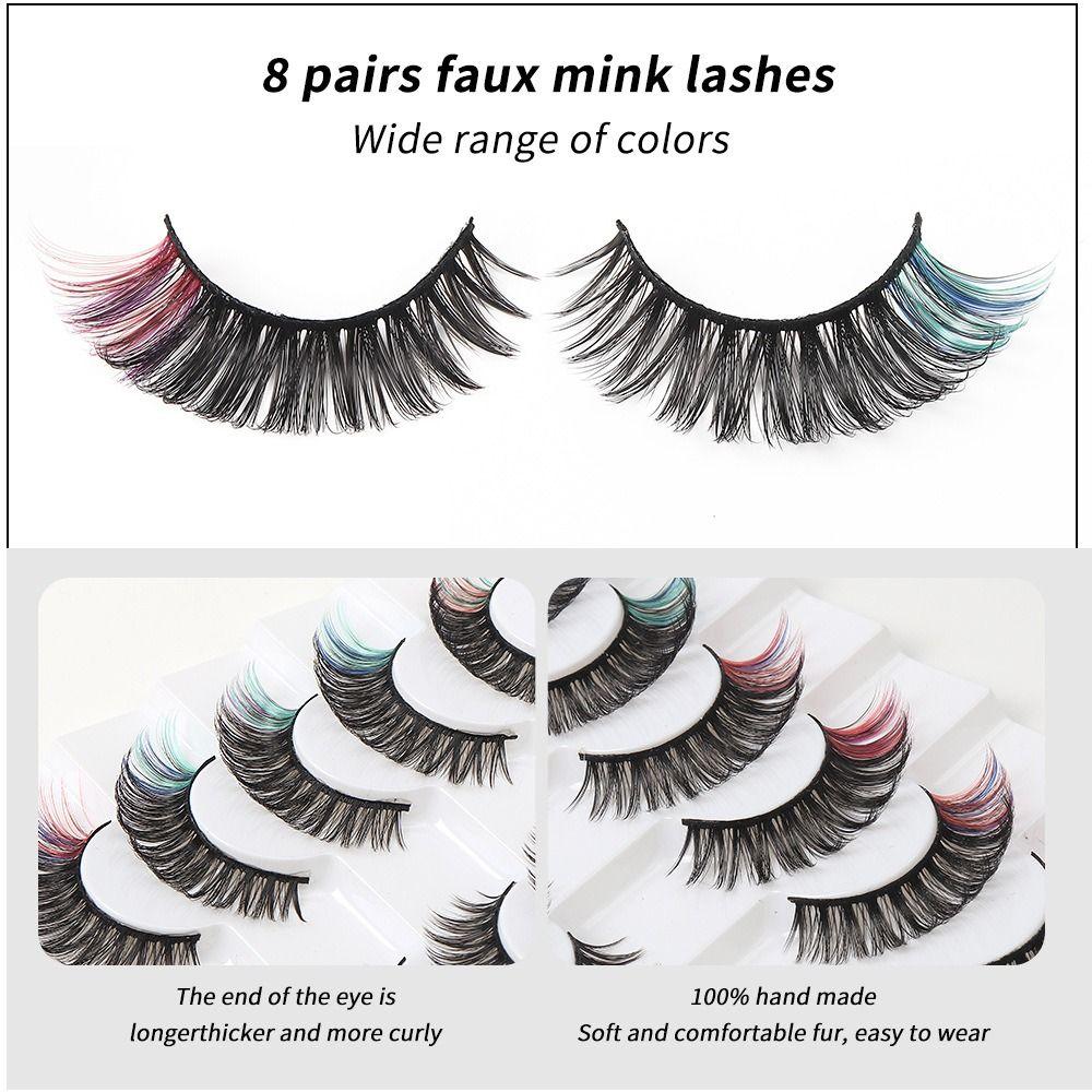 Bright Colors Simulation Eye Eyelashes 8 Pairs 3D Curled False Eyelashes Colored Eyelashes  Parties