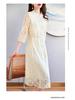 Women's Summer 2025 Slim Waist Embroidered Mulberry Silk Dress - Mid-Sleeve, Plus Size