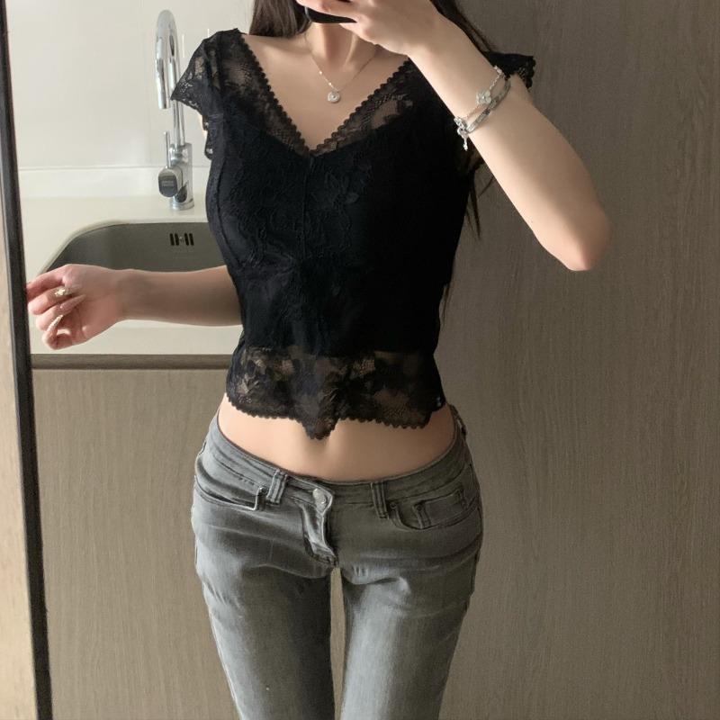 Summer Women's T-shirt Lace Sexy Tank Vest Women's Fashion Slim Fit Without Steel Ring Top Elegant Lace Women's Top