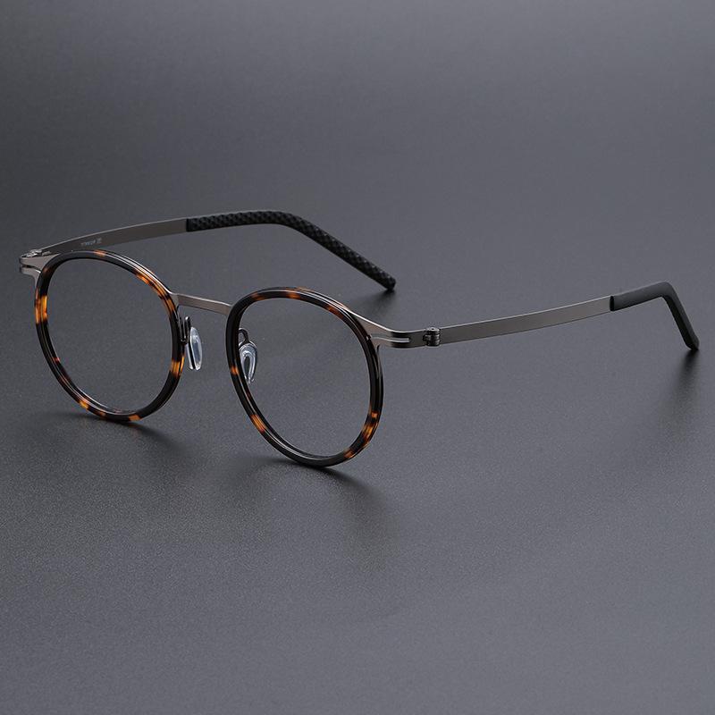 Ultra Light Titanium Alloy Acetate Myopia Glasses Frame Men Anti Blue Light Round Tortoiseshell Women Prescription Eyeglasses